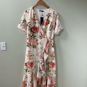 Nasty Gal Peach Pink Floral Wrap dress